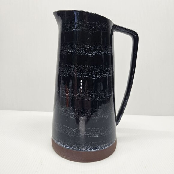Lucky Brand Navy Blue Wash Glazed Ceramic Pitcher with Angled Rim - Picture 2 of 7
